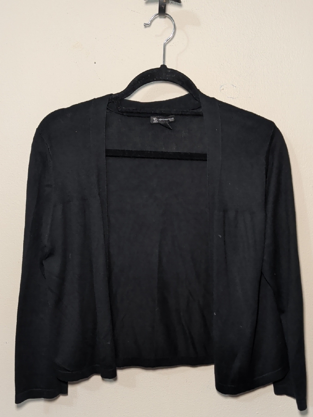 New Directions Black Open Front Cardigan Cropped Business Casual Women's Size MP